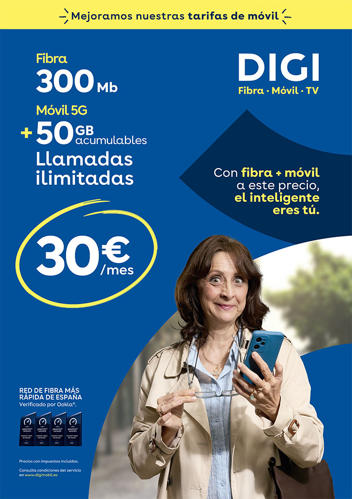 Fibra DIGI 300MB + 50Gb llamadas ilimitadas